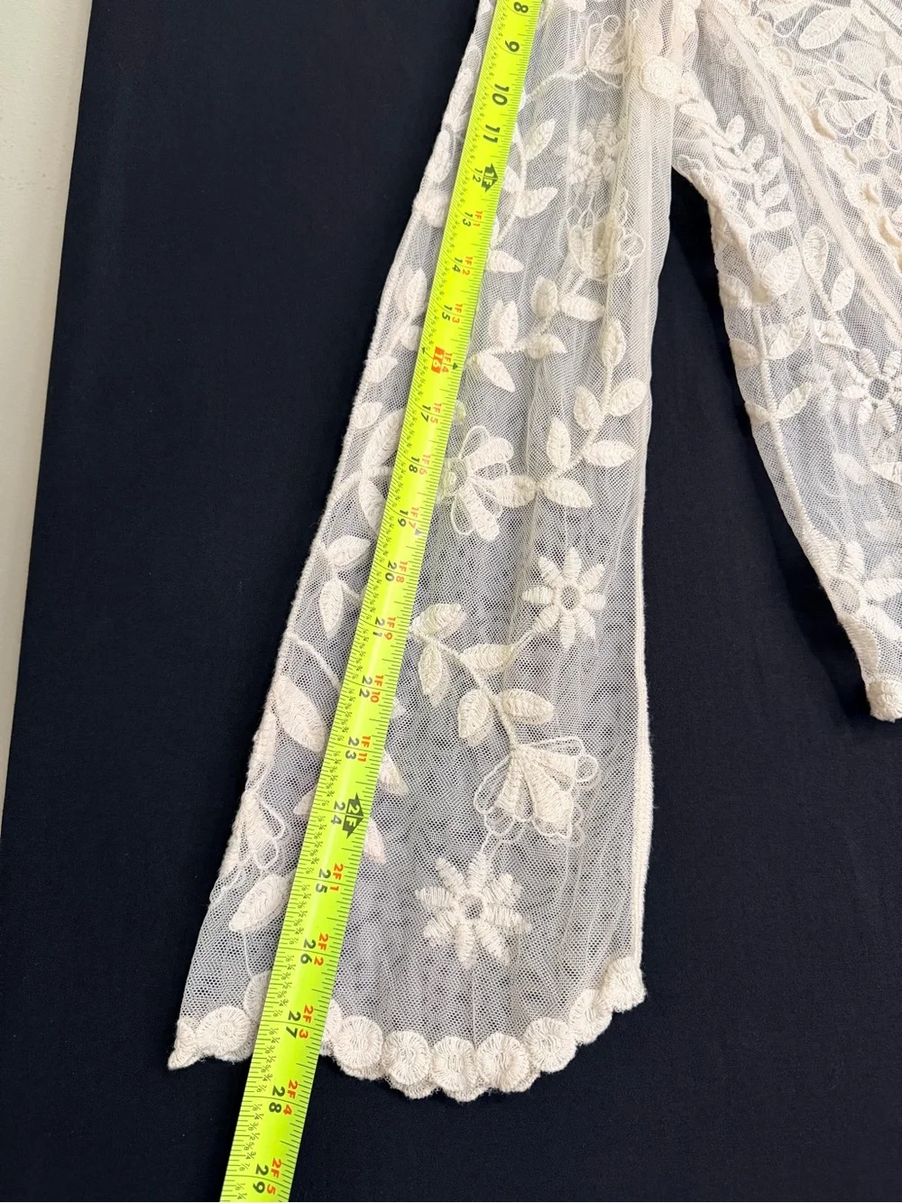 Cream Floral Lace Peasant Blouse long bell sleeve festival Hippie Woodstock - Picture 11 of 12